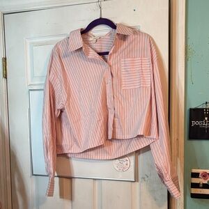 NWT Elan Pink and White Striped Button-Down Shirt Size XL
